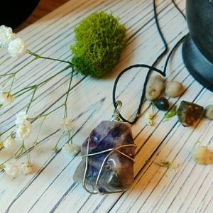nwt wire wrap amethyst stone necklace healing boho